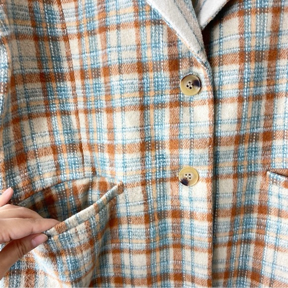 Bibi Brown and Blue Checkered Plaid Jacket One Size - Picture 5 of 8